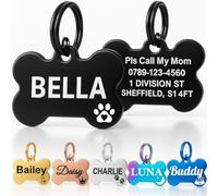 Personalised Dog Tags for Pets UK Prime, Deep Engraved Cat Dog Name ID Tags, Stainless Steel Pet Tag for Doggy Kitten Kitty Puppy, Scratch Resistant Tag (Black Bone, S)