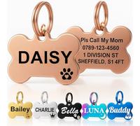 Personalised Dog Tags for Pets UK Prime, Deep Engraved Cat Dog Name ID Tags, Stainless Steel Pet Tag for Doggy Kitten Kitty Puppy, Scratch Resistant Tag (Champagne Gold Bone, L)