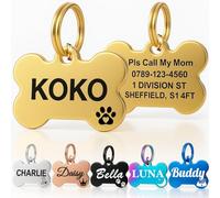 Personalised Dog Tags for Pets UK Prime, Deep Engraved Cat Dog Name ID Tags, Stainless Steel Pet Tag for Doggy Kitten Kitty Puppy, Scratch Resistant Tag (Gold Bone, S)