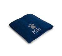 Personalised Dog Towel Quick Drying Microfibre Towel with Pet’s Name & Paw Print Small & Large Ultra Soft & Ultra Absorbent Grey or Blue (Blue, Large 70cm x 150cm)