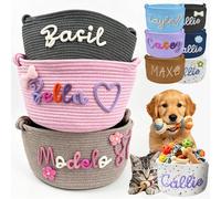 Personalised Dog Toy Basket, Custom Cat Toy Storage Bin, Large Durable Cotton Rope Basket for Puppy/Kitten Supplies, Handmade Pet Toy Box with Name Embroidery, Gift for Pet Lovers (M/L Size, 9 Colors)