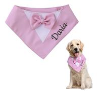 Personalised Dog Tuxedo Scarf Bandana Collar with Embroidered Name & Adjustable Bow Tie Suit Wedding, Birthday Bib Costumes for Pets Party (XS-L, 11”-19” Neck)
