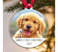 Personalised Dog's First Christmas Photo Bauble, Puppy Dog or Pet Xmas Tree Decoration