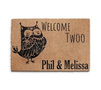 Personalised Doormat (60cm x 90cm) Small, Customise with Name, Initial, Text, Coconut Core Fibre Heavy Duty Mat, Rug, Family Name Flower Owl Welcome Indoor Natural Coir Regular Door Mat