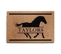 Personalised Doormat (60cm x 90cm) Small, Customise with Name, Initial, Text, Coconut Core Fibre Heavy Duty Mat, Rug, Name Black Horse Indoor Natural Coir Regular Door Mat