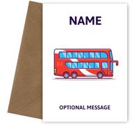 Personalised Double Decker Bus Birthday Card for Boys. Perfect for a Son, Grandson or Nephew on his birthday, Christmas. Vehicle/Bus Greetings Card for him