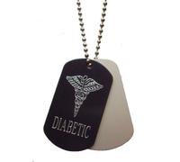 Personalised Double Diabetic Diabetes Medical SOS ID Tags and Chain Engraved - Enter Your Own Custom Text