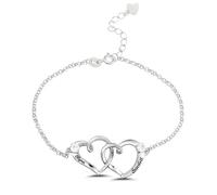 Personalised Double Heart Bracelet with Engraved Names & Birthstones for Women Sterling Silver Custom Two Name 2 Birthstone Bracelets Adjustable Mother's Day Jewellery Gifts for Mum Wife Girlfriend