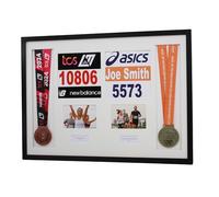 Personalised Double Medal Frame. Double Display for Two Medals, Two Race Bibs, Two Landscape Photos & Text Boxes. London Marathon 2025 | 2024 | Marathon Medal | (Black Frame)
