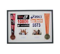 Personalised Double Medal Frame. Double Display for Two Medals, Two Race Bibs, Two Landscape Photos & Text Boxes. London Marathon 2025 | 2024 | Marathon Medal | (Dark Grey Frame)
