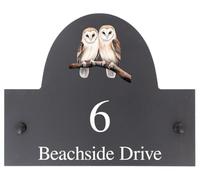 Personalised Double Owl Bird Motif Arch Top Slate Sign - 25x20cm