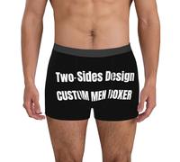 Personalised Double Sided Design Mens Boxer Briefs with Photo Text Custom Photo Face Boxers Customised Trunks Underwear Underpants Funny Gifts for Men Husband Boyfriend Fathers Valentines Day Size-M