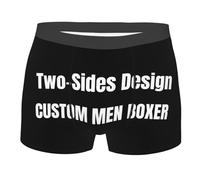 Personalised Double Sided Design Mens Boxer Briefs with Photo Text Custom Photo Face Boxers Customised Trunks Underwear Underpants Funny Gifts for Men Husband Boyfriend Fathers Valentines Day Size-XL