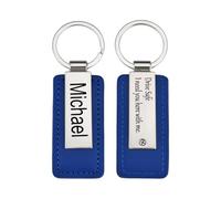 Personalised Double-Sided Engraved Leather Car Keychain with Stainless Steel Key Ring for Him, Her & Couples, Gifts for Anniversary Father’s Day
