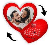 Personalised Double Sided Red Heart Shaped Pillow Cushion Gift with your Photo and Calendar (35 x 40 cm) + QR Code Print Image Gift for any Occasion (with filling) Heart pillow red [091]