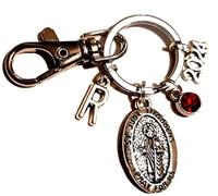 Personalised Double-Sided 'St Jude Thaddeus Pray For Us' Keychain with Initials, Year & Birthstone
