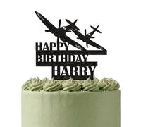 Personalised Double Spitfire Dogfight Cake Topper | Glitter Card WWII Battle Scene | Custom Names & Age (Black)