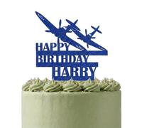 Personalised Double Spitfire Dogfight Cake Topper | Glitter Card WWII Battle Scene | Custom Names & Age (Blue)