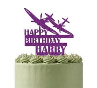 Personalised Double Spitfire Dogfight Cake Topper | Glitter Card WWII Battle Scene | Custom Names & Age (Purple)