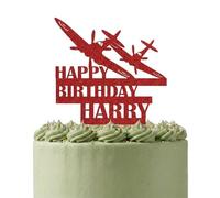 Personalised Double Spitfire Dogfight Cake Topper | Glitter Card WWII Battle Scene | Custom Names & Age (Red)