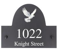Personalised Dove Bird Motif Natural Stone Slate House Name or House Number Plaque Sign - 25x20cm - Premium Smooth Stone Slate