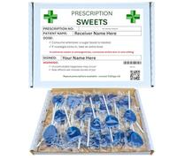 Personalised Dr Prescription Sweets Gift Box | Blue Heart Lollipop Box With 30 Blue Raspberry Heart Lollipops | Fun & Unique Valentines Day Sweet Gift for Him Or Her