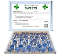 Personalised Dr Prescription Sweets Gift Box | Blue Heart Lollipop Box With 80 Blue Raspberry Heart Lollipops | Fun & Unique Valentines Day Sweet Gift for Him Or Her