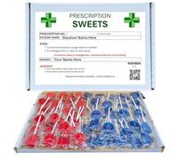 Personalised Dr Prescription Sweets Gift Box | Red & Blue Mixed Heart Lollipop Box With 40 Cherry & 40 Blue Raspberry Heart Lollipops Sweet & Tangy Valentines Day Candy Gift for Him or Her