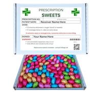 Personalised Dr Prescription Sweets Gift Box | Solid Chocolate Foiled Easter Eggs 100 Pack in Box Premium Milk Chocolate Candy in Vibrant Foil Wrap For Easter, Parties, and Gift Boxes