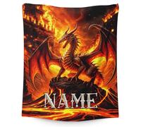 Personalised Dragon Blanket - Custom Name Fleece Throw for Boys, Cool Fire Dragon Design, Soft Flannel Blanket Gift for Kids Birthday or Christmas