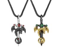 Personalised Dragon Sword Birthstone Necklace Medieval Customised Vintage Punk Pendant Monster Courage Jewellery Father's Day Gift for Dad Husband Boyfriend