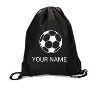 Personalised Drawstring Bag Any Name for School PE Kids Adults Unisex Travel, Gym with Six Different Design (6 Colours) (Football, Black)