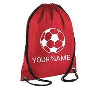 Personalised Drawstring Bag Any Name for School PE Kids Adults Unisex Travel, Gym with Six Different Design (6 Colours) (Football, Red)