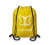 Personalised Drawstring Bag Any Name for School PE Kids Adults Unisex Travel, Gym with Six Different Design (6 Colours) (Football, Yellow)