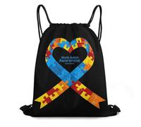 Personalised Drawstring Bag Autism Awareness Day String Sackpack Comfortable Gym Backpack for Travel School Women 36X42cm
