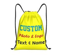 Personalised Drawstring Bag Custom Drawstring Backpack with Your Own Photo/Logo/Text/Name, Design Drawstring Gym Swimming Yoga Bag for Kids Adults, Customised Knapsack for Sports Business, Yellow, L