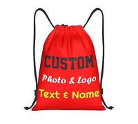 Personalised Drawstring Bag Custom Drawstring Backpack with Your Own Photo/Logo/Text/Name, Design Drawstring Gym Swimming Yoga Bag for Kids Women Men, Customised Knapsack for Sports Business, Red, L