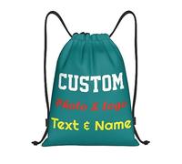 Personalised Drawstring Bag Custom Drawstring Backpack with Your Own Photo/Logo/Text/Name, Design Drawstring Gym Swimming Yoga Bag for Women Men, Customised Knapsack for Sports Business, Teal, L