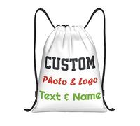 Personalised Drawstring Bag Custom Drawstring Backpack with Your Own Photo/Logo/Text/Name, Design Drawstring Gym Swimming Yoga Bag for Kids Women Men, Customised Knapsack for Sports Business, White, L
