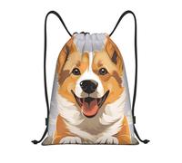 Personalised Drawstring Bag Cute Cartoon Welsh Corgi Dog, Eco Friendly Gym Backpack, Comfortable Cinch Sack, for Teenager Kids 36X42cm