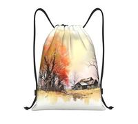 Personalised Drawstring Gym Bag Old House and Trees, Eco Friendly Swimming Backpack, Lightweight Cinch Sack, for Holidays Children 36X42cm
