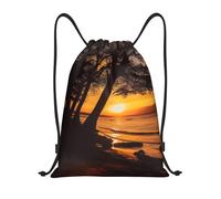 Personalised Drawstring Gym Bag Seashore Trees Sunset, Daily Trainer Bags, Unisex String Sackpack, for Girls Beach 36X42cm