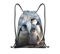 Personalised Drawstring Swimming Bag Penguin Parents and Chicks Antarctica, Eco Friendly Gym Backpack, Unisex String Sackpack, for Yoga Travel 36X42cm