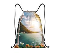 Personalised Drawstring Swimming Bag Sun Flower Window Beach, Daily Swimming Backpack, Foldable String Sackpack, for Children Teenager 36X42cm