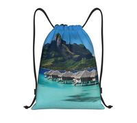 Personalised Drawstring Swimming Bag Tahiti Beach Swimming Backpack Foldable School Bags For Travel Shopping Girls 36X42Cm