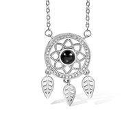 Personalised Dream Catcher Photo Projection Necklace 100 Languages of I Love You Photo Necklace 925 Sterling Silver Picture Necklace Happy Birthday Gift for Women