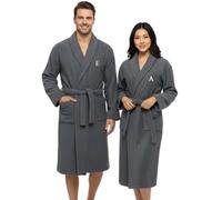 Personalised Dressing Gown for Men & Women - 2 Pack Cotton Towel Bathrobe - Custom Initial Text Embroidery - Luxury, Cosy Robes for Spa & Lounging - Gift for Brides or Couples - Grey L/XL