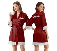 Personalised Dressing Gowns With Lace Trim For Women, Custom Silk Dressing Gown With Embroidered Name, Satin Robe For Bride & Bridesmaid, Personalise Gifts For Mother'S Day/Women
