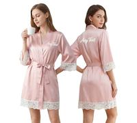 Personalised Dressing Gowns With Lace Trim For Women, Custom Silk Dressing Gown With Embroidered Name, Satin Robe For Bride & Bridesmaid, Personalise Gifts For Mother'S Day/Women