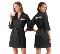 Personalised Dressing Gowns With Lace Trim For Women, Custom Silk Dressing Gown With Embroidered Name, Satin Robe For Bride & Bridesmaid, Personalise Gifts For Mother'S Day/Women